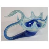 Hand Blown Swirl Glass Swan Bowl