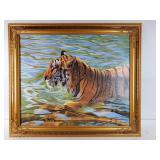Large Framed Tiger Swimming Art Print