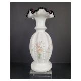 Fenton Black Rose Milk Glass Vase