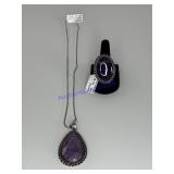 Amethyst necklace ring size 6 German silver