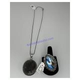 Labarodorite necklace size 8 ring, German silver