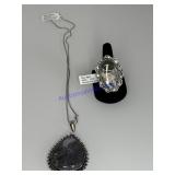 Moss AGATE ring size 7 necklace German silver