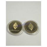 2 Ethereum Cryptocurrency Coin Gold Color