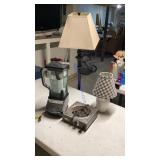 Floor lamp, desk, lamp, ninja mixer, hot plate