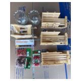 Assorted Craft and Home Decor Items, Holiday Trimmings, Miniature Christmas Lights, and Decorative Glass