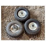 Set of Three 4.10/3.50-4 Tires on Wheels