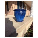 Blue Glazed Ceramic Planter with Saucer
