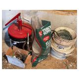 Bucket with Pump and Assorted Items
