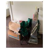 Household Items: Oreck Vacuum, Folding Chairs, and Holiday Decorations