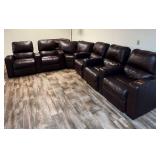 Brown Leather Reclining Sectional Sofa with Cup Holders
