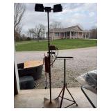 Two Work Lights on Stands with Extension Cord and Roller Stand