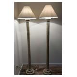 Pair of Columnar Floor Lamps with Shades