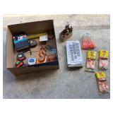 Mixed Lot of Tools and Hardware Including Grip Rite Plastic Cap Nails, Rat Traps, and Cen-Tech Digital Multimeter