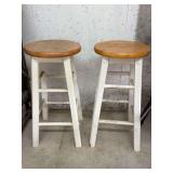 Pair of Round Wooden Seat Stools