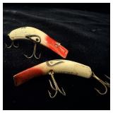 (2) vintage Kautzky Lazy Ike-2 redhead fishing