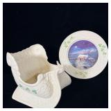 Belleek Shamrock Sleigh Centerpiece W/ 1999