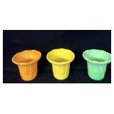 (3) Vintage Akro Agate Slag Glass Flower Pots >