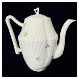 Belleek China Shamrock Harp Coffee Pot