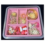 Tray full of Vintage Jewelry Necklaces, Earrings >