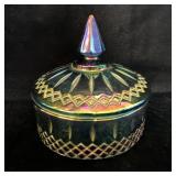 Vintage Indiana Glass Blue Iridescent Lidded >