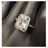 18K White Gold Fill Radiant Cut Solitaire >