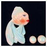 Vintage Chalkware Anthropomorphic Fish & Bubble >