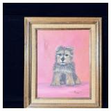 Original Vintage Framed Pastel Terrier Puppy >
