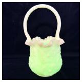 Fenton Uranium Glass Custard Ruffled Poppy Handled