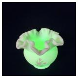 Fenton Green Custard Uranium Glass Handpainted >