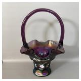 Fenton Handpainted Amethyst Basket signed Frank >