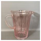 Vintage Pink Depression Pillar Optic Glass Pitcher