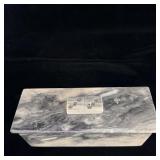 Carrara Marble Domino Set Lidded Casket Case 7.5'L