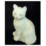 Fenton Blue Satin Handpainted Sitting Cat Figurine