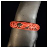 Handcarved Chinese Cinnabar Bangle Bracelet