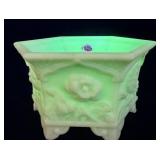 Fenton Green Custard Uranium Glass Hexagon Raised>