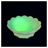 Fenton Green Custard Uranium Glass Grape & Leaf  >