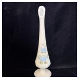 Fenton Blue Satin Floral Bud Vase 9.5'
