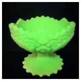 Fenton Green Custard Uranium Glass Compote 5'