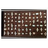 Tray full of Turquoise and Coral Chip Inlay Rings>