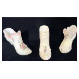 (3) Fenton Hand Painted White Floral Slippers