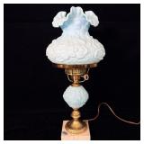 Fenton Blue Satin Poppy Hurricane Electric Lamp >