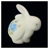 Fenton Blue Satin Handpainted Floral Bunny >