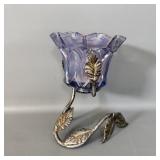 Fenton Iridescent Purple Lavendar Ruffled Candle >