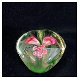 Vintage Handblown Floral Heart Paperweight
