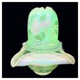 Fenton Iridescent Green 3 pc Hydrangea Fairy Lamp>