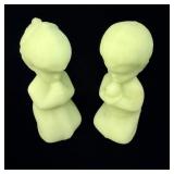 Fenton Green Custard Uranium Glass Praying Girl &>