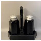 Moser Glass Black Panel Salt & Pepper Shakers Set