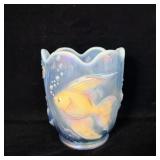 Fenton Blue Opalescent Atlantis Koi Fish Vase 6.5'