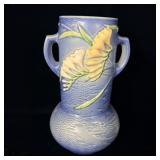 Roseville Pottery Freesia Vase Tall Blue Handled