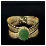 Vintage Gold Tone Textured Jade Bracelet